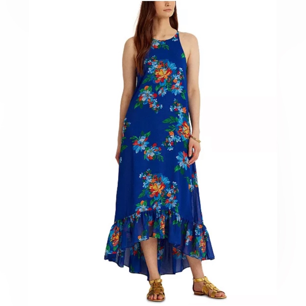 Lauren Ralph Lauren Blue Floral High Low Dress